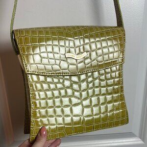 Vintage Sylvain Lefebvre Olive Green Croc Embossed Crossbody Structured Bag